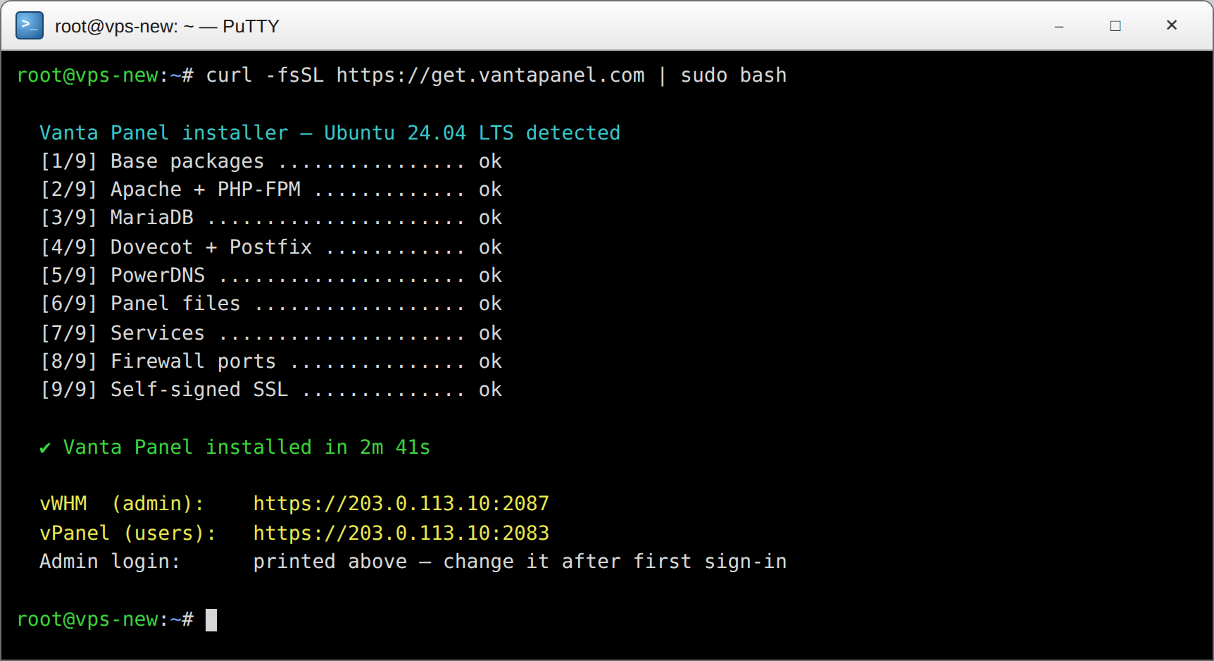 Installing Vanta Panel over SSH