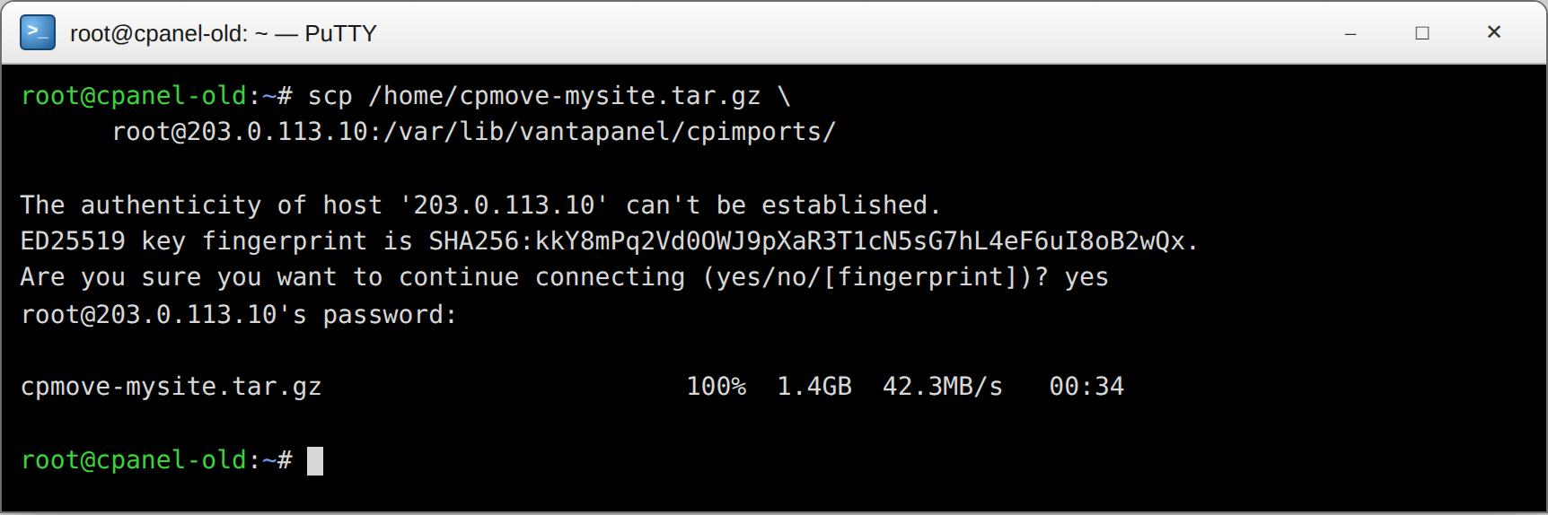 Copying the archive server-to-server with scp