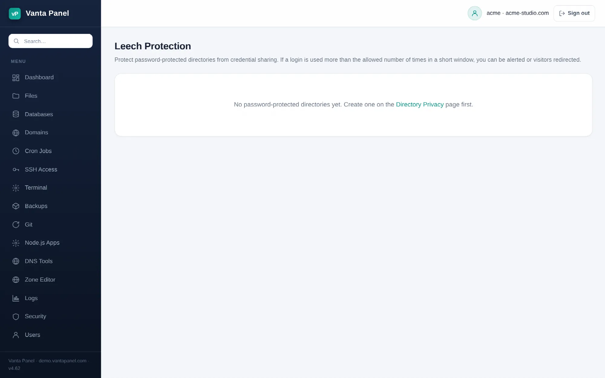 Leech protection settings in vPanel.