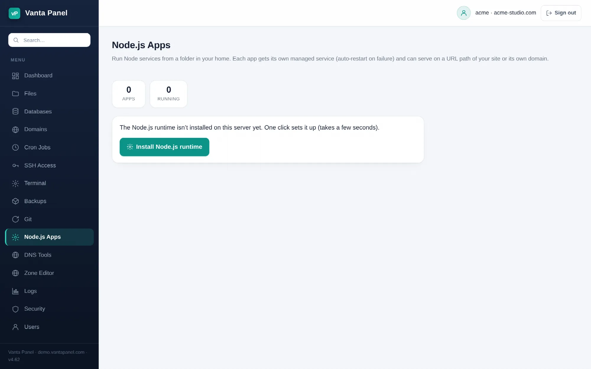 Deploying a Node.js app in vPanel.