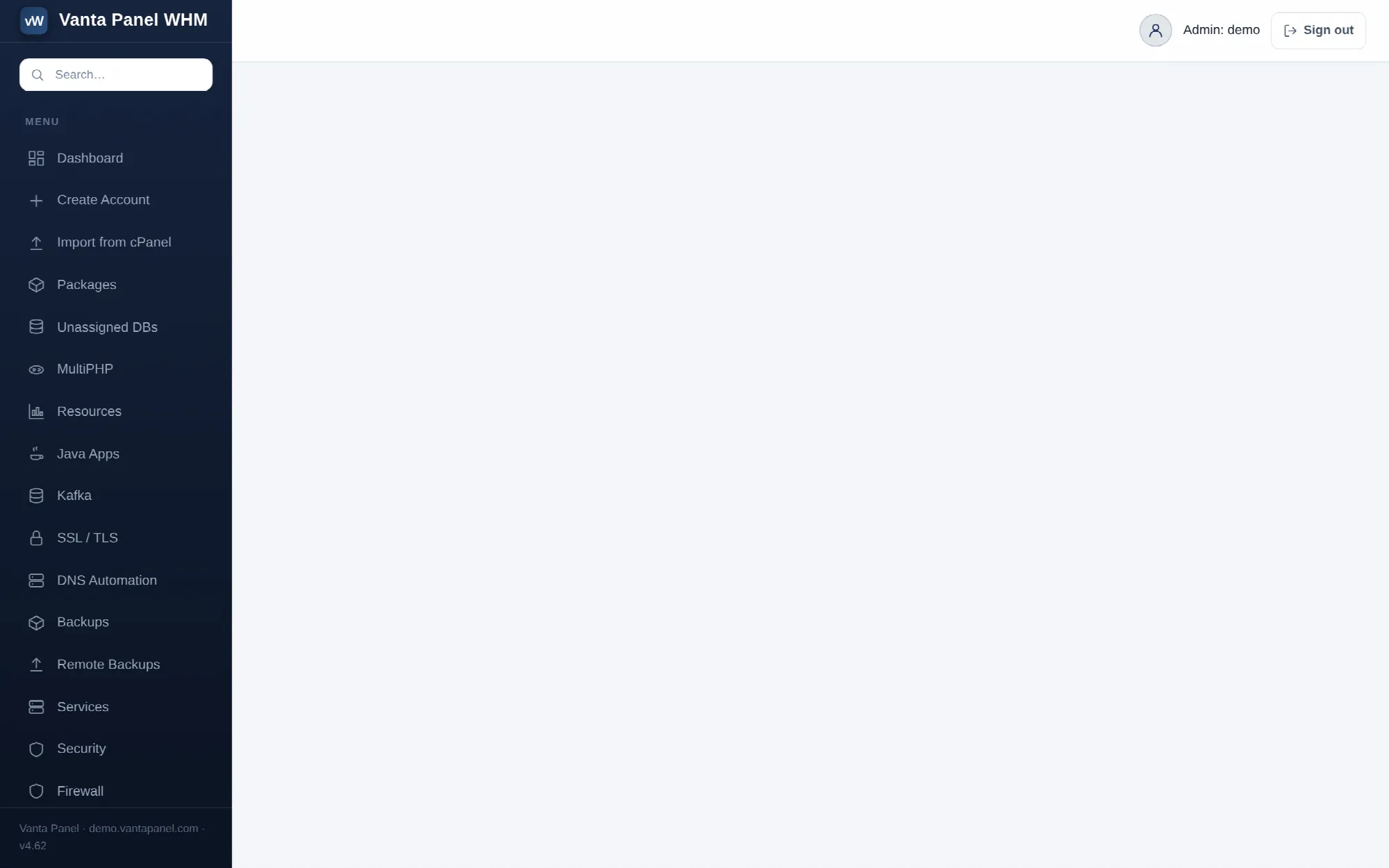Managing a single hosting account in vWHM.