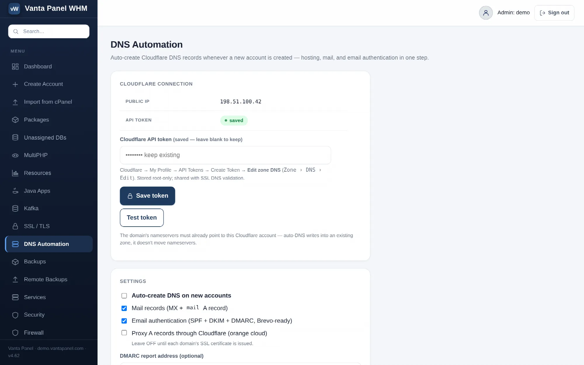Cloudflare DNS Automation in vWHM.